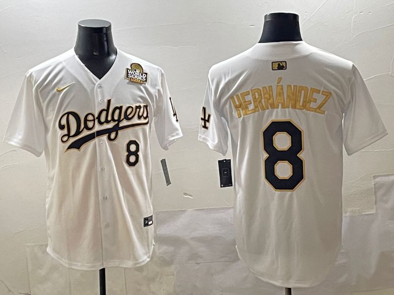 Men Los Angeles Dodgers 8 Hernandez White Gold Nike 2025 MLB Jersey style 4247